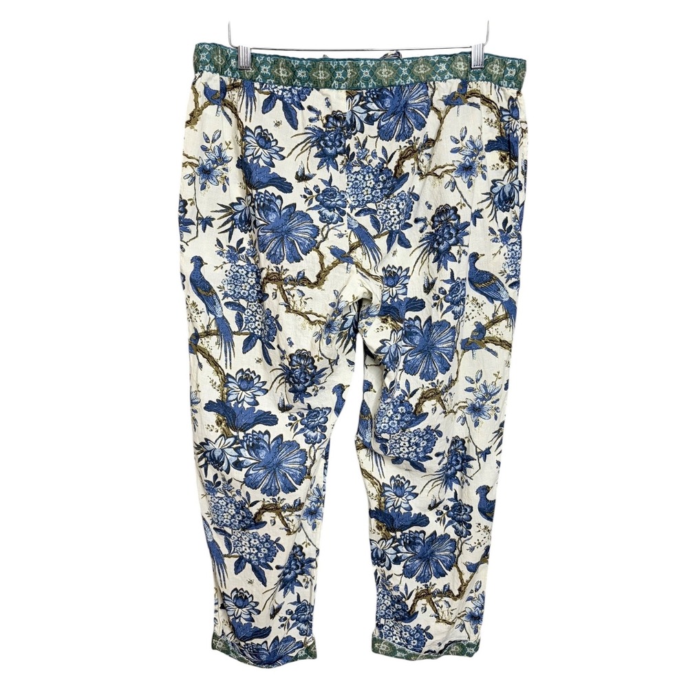 Sundance Leia Pants M Blue Floral Bird Cropped Cotton Boho Resort Capri - Picture 4 of 7